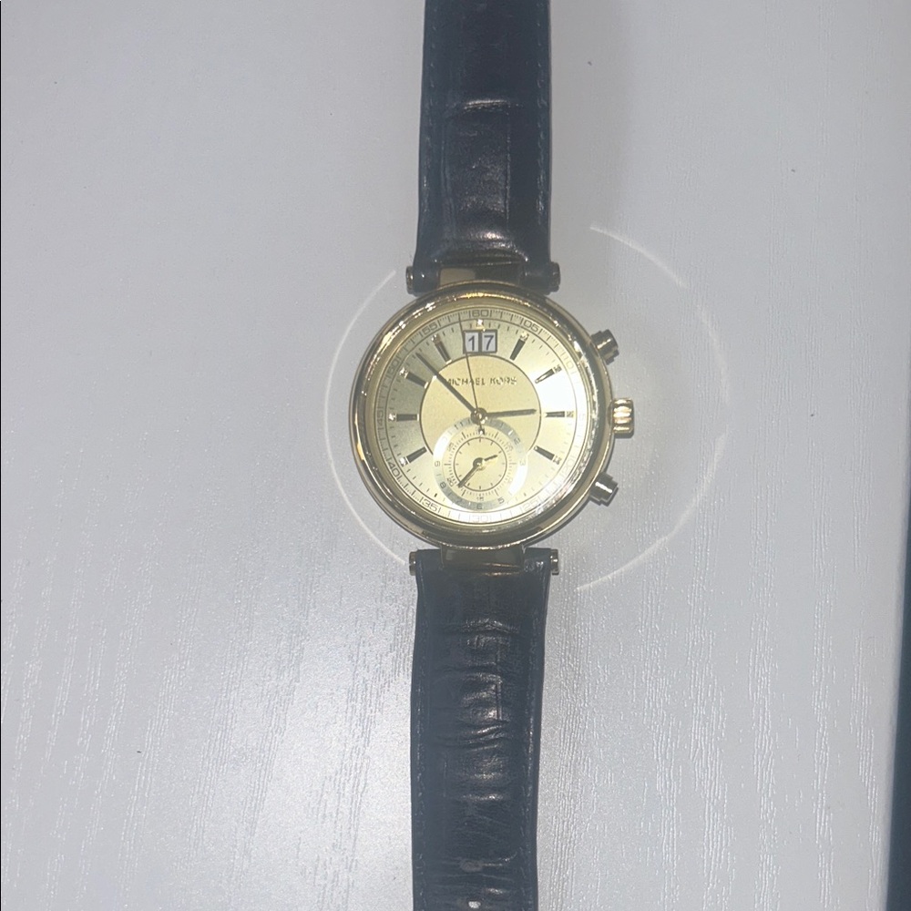 Michael Kors Sawyer Gold and Black Leather Watch